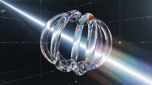 Abstract transparent glass torus rotating in digital space