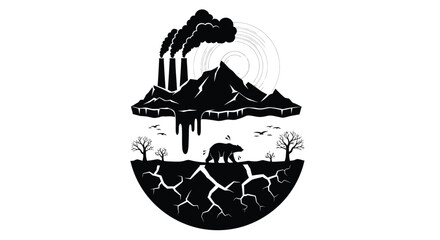 Industrial pollution impacting a fragile arctic environment with melting ice and wildlife © Ferdous_Studio