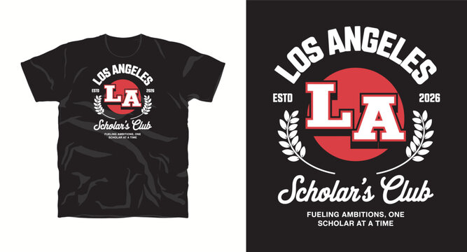 Los Angeles scholar's emblem with laurel wreath and estd 2026 text t-shirt design