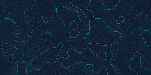 Stylized topographic contour map. Geographic line mountain relief. Abstract lines or wavy backdrop background. Cartography, topology, or terrain path concept. Vector illustration with editable stroke © Dyan