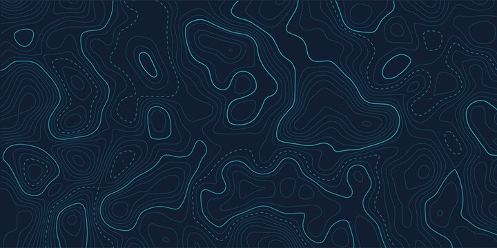 Stylized topographic contour map. Geographic line mountain relief. Abstract lines or wavy backdrop background. Cartography, topology, or terrain path concept. Vector illustration with editable stroke