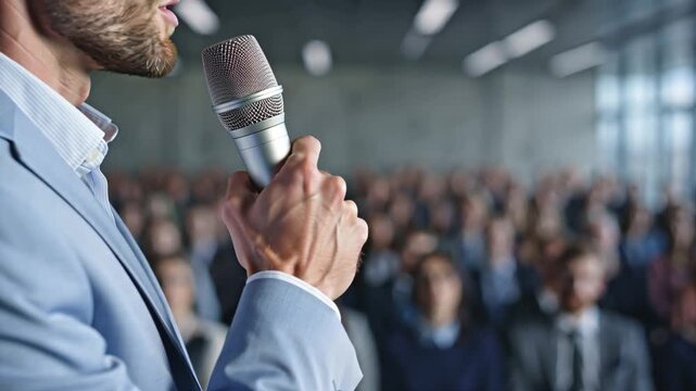 a man in a suit performing with a microphone