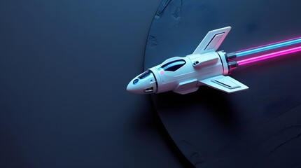 Futuristic Rocket Flying Through Space with Neon Light Effects