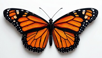 Obraz premium Monarch Butterfly with Vivid Orange Wings and Black Patterns on White Background