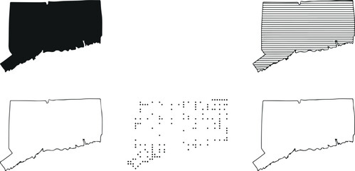 Connecticut state map vector set with solid silhouette outline dotted pattern and striped design geographic illustration collection © Garun Creative