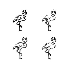 Obraz premium Four flamingos in different poses and styles