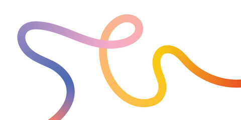 Obraz premium A colorful abstract line art piece featuring a gradient of purple pink orange and red hues on a white background with smooth flowing curves and bends
