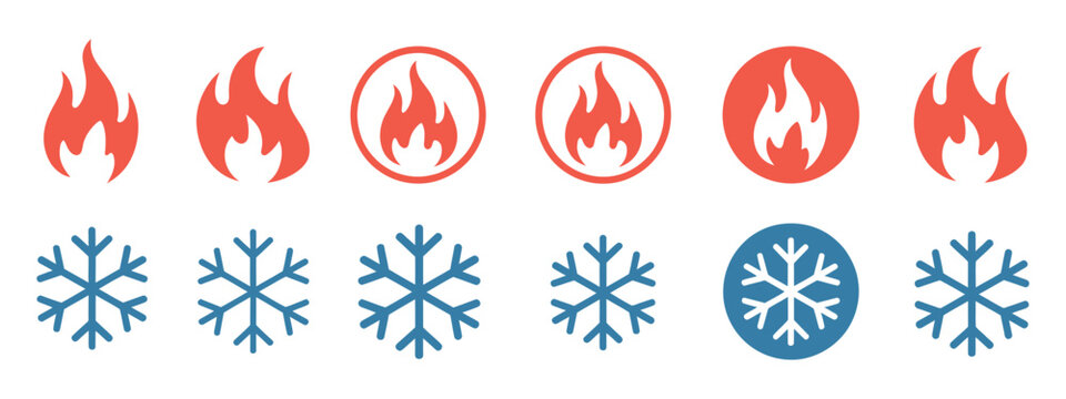 Fire and snowflake temperature icon, representing hot and cold settings in clean vector design, ideal for climate control,