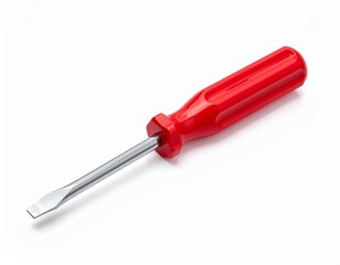 Red handled flat head screwdriver on white background studio lighting isolated