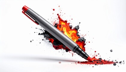 Gray Marker Pen with Red Ink Explosion Dynamic Action Splash White Background