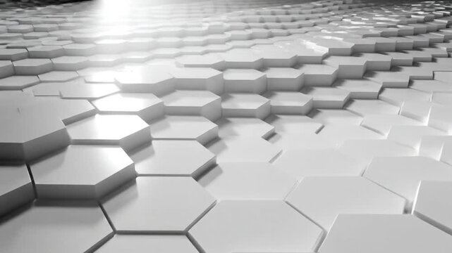 Abstract background of white hexagonal tiles with a 3D effect, creating a modern and geometric design.