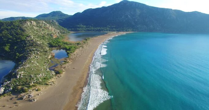 dalyan kaunas iztuzu beach aerial footage mediterranean touristic city in turkey fethiye