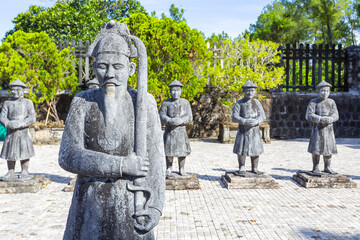 Fototapeta premium Stone Mandarins and Royal Courtyard at Khai Dinh Imperial Tomb, a UNESCO site in Hue, Vietnam
