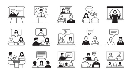 Fototapeta premium Communication and presentation line icons