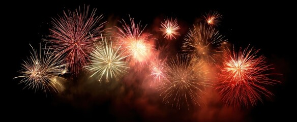 Fototapeta premium The Fireworks Display Over a Night Sky Illuminating Colorful Bursts and Festive Sparks