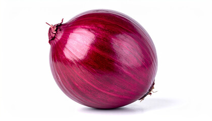 Single vibrant red onion with distinct purple skin and visible layers