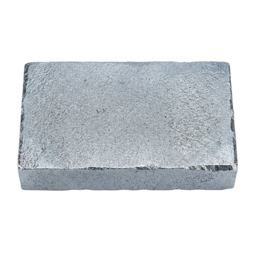 Shiny silver metal rare earth ingot with textured surface reflecting light and cool tone