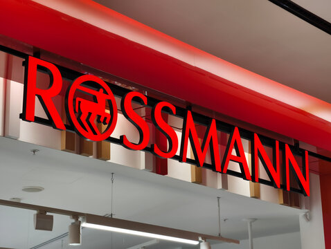 Prague, Czech Republic, March 12, 2026 &ndash; Exterior view of Rossmann store signage and logo at a shopping mall. Editorial photography of a retail shop entrance in the commercial district during business