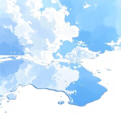 Obraz premium Vast Blue Sky With Fluffy White Clouds Reflected In Calm Water Surface