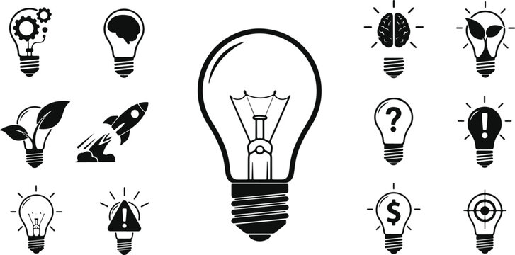 Creative concepts illustrated with light bulb icons representing diverse ideas and innovations