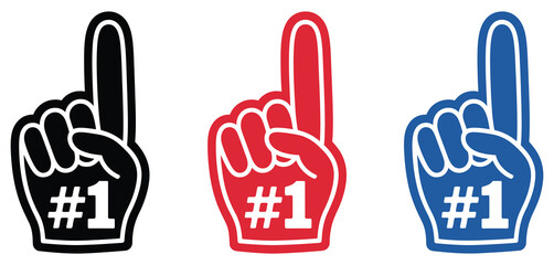 Fototapeta premium Foam hand icon with number one gesture, symbolizing fan support, team pride, and sports enthusiasm, ideal for event graphics, fan merchandise, and digital or print design projects.