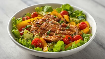 Fototapeta premium A nutritious chicken salad with greens and organic veggies