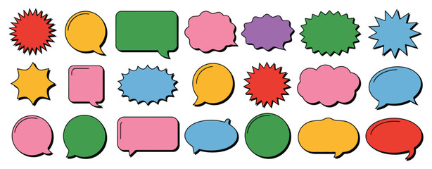 Funky outlined speech bubbles with explosion effect, doodle comic dialog frames in playful vector style, perfect for cartoons, comics, social media graphics, messaging apps, and fun illustration  © Cynthia R. King