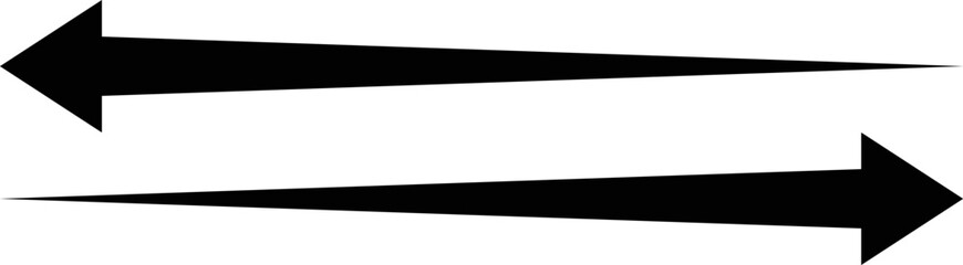 Fototapeta premium Two opposing directional arrows pointing left and right with thick arrowheads.