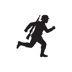 Obraz premium Soldier Silhouette Running with Rifle WWII Era.