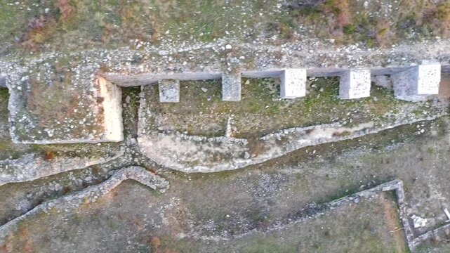 Aerial drone video of ancient Roman military outpost, muncipium Asseria ruins near Benkovac, Croatia.