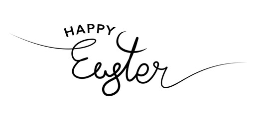 Happy Easter hand lettering typography, black text with curved heading and long swashes isolated on white background, Easter holiday card banner, spring Easter greeting design, vector illustration © Annetuas