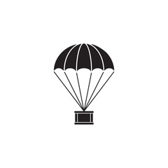 Black Silhouette Parachute Dropping Cargo Box.