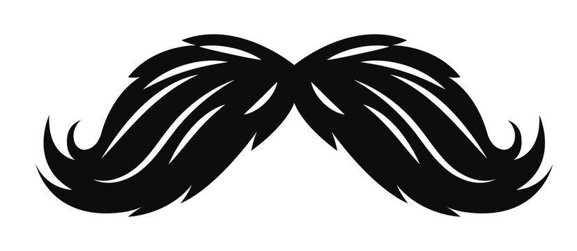 a black mustache with curly ends and white highlights transparent background