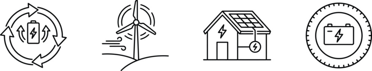 Fototapeta premium A set of eco-friendly energy icons for sustainable living and renewable power