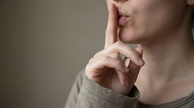 Woman with finger on lips.