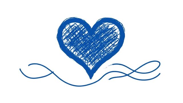 Hand Drawn Blue Scribble Heart Illustration on White Background
