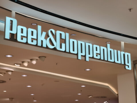Prague, Czech Republic, March 12, 2026 &ndash; Exterior view of Peek and Cloppenburg store signage and logo at a shopping mall. Editorial photography of a retail shop entrance in the commercial district 