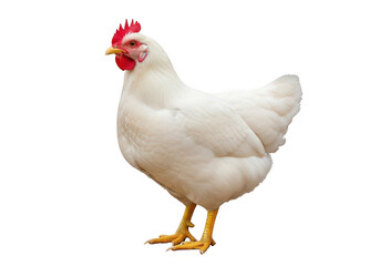Fototapeta premium Standing white chicken with red comb and wattles isolated on transparent background,png,PNG