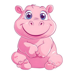Cute cartoon baby hippo sitting round body vector isolate on white background no shadow