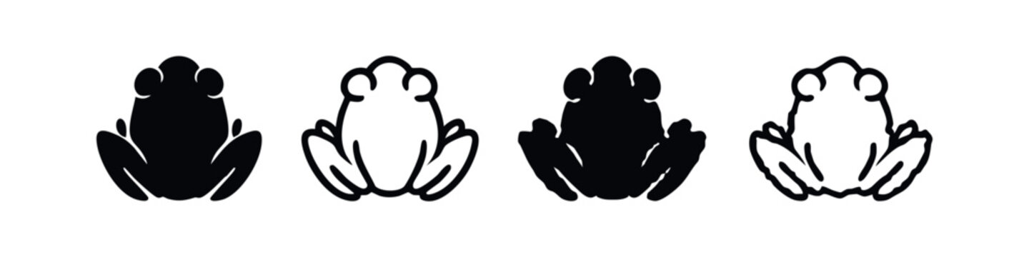 Frog icon set. Black silhouette and outline style of an amphibian. Nature, pond life and animal vector illustration.