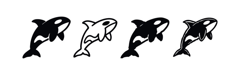 Orca Killer Whale Side Profile Icons. Cartoon Orca Silhouette and Line Art Set for Marine Design. © liubomir118809