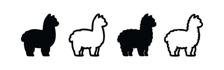 Standing Alpaca or Llama Silhouette and Outline Icons © liubomir118809