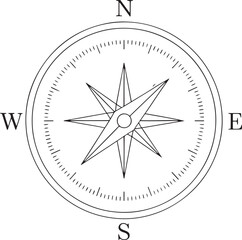 Minimal black and white navigation compass with star and cardinal directions