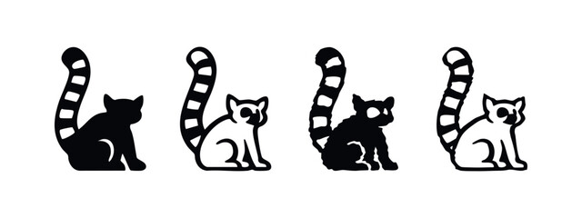 Ring-tailed Lemur Icon Set in Solid and Outline Styles, Exotic Primate Vector Illustration © liubomir118809