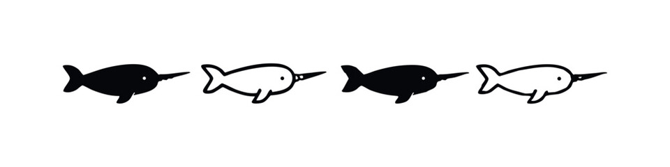 Horned Fish Icon Set with Solid Black and Outline Styles, Simple Aquatic Creature Vector Illustration © liubomir118809