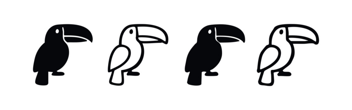 Simple Toucan Bird Silhouette and Outline Icon Set