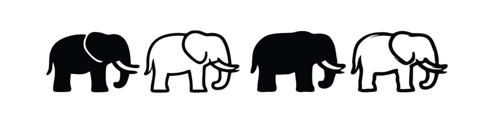 Obraz premium Cute Elephant Icon Set - Black Silhouettes and Simple Outline Designs