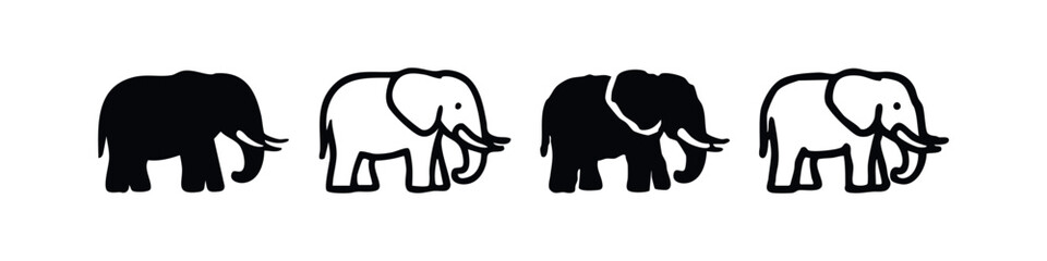 Fototapeta premium Varied Elephant Icon Set - Detailed Black Silhouettes and Outline Designs