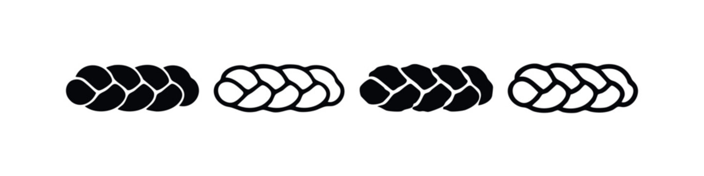 Braided Bread Challah Loaf Icon Set, Hand Drawn Jewish Holiday Food Symbols