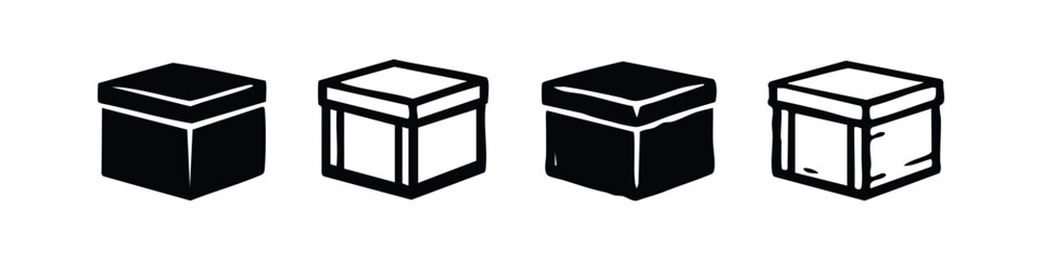 Hand Drawn Rectangular Box Icons Set - Packaging and Storage Symbol Vector